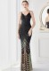 Elegant Black Shining Sequins V Neck Strapless Slim Formal Cocktail Party Evening Gown