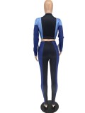 Spring Sexy Black Color Block Zipper Long Sleeve Cropped Top and Sweatpants Cheap 2holesale Two Piece Sets