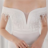 Elegant White Fringe Tassels Off Shoulder Formal Mermaid Bride Wedding Dress