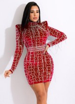 Winter Sexy Rot Perlen Samt Langarm Quasten Bodycon Club Kleid