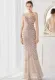 Elegant Golden Shining Sequins V Neck Strapless Slim Formal Cocktail Party Evening Gown