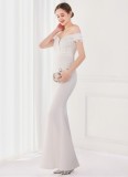 Elegant White Fringe Tassels Off Shoulder Formal Mermaid Bride Wedding Dress