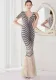 Summer Elegant Navy V Neck Tassels Short Sleeve Sequins Stripe Mermaid Evening Dress