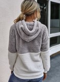 Winter Casual Grey Contrast Fleece Zipper Long Sleeve Hooded Top