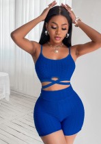 Sommer Sexy Blue Straps Bandage Crop Top und Shorts Großhandel Damen Zweiteiler Sets