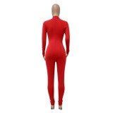 Spring Sexy Red Cut Out Long Sleeve Jumpsuit