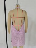 Summer Sexy Pink Sparkling Sequins Halterneck Sleeveless Dress