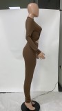 Spring Sexy Brown Cut Out Long Sleeve Jumpsuit