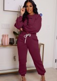 Winter Purple Print Round Neck Long Sleeve Top And Pant Wholesale Two Piece Clothing