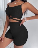 Summer Sexy Black Straps Bandage Crop Top And Shorts Wholesale Women'S Two Piece Sets