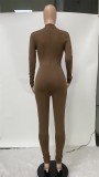 Spring Sexy Brown Cut Out Long Sleeve Jumpsuit