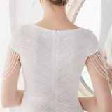 Summer Elegant White V Neck Tassels Short Sleeve Sequins Stripe Mermaid Evening Dress