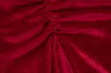 Winter Red One Shoulder Slit Ruched Velvet Party Dress