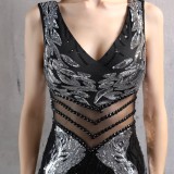 Spring Black Formal Sequin Sleeveless V-Neck Mermaid Evening Dress