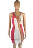 Spring Contrast Color Sleeveless Sexy Lace-Up Club Dress