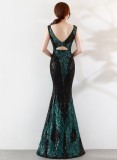 Spring Green Formal Sequin Sleeveless V-Neck Mermaid Evening Dress