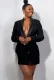 Spring Sexy Plus Size Black V-neck Long Sleeve Fringe Tassels Blazer Dress