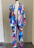 Winter Elegant Printed Long Sleeve Blazer and Match Pants Set Wholesale 2 Piece OL Outfits