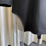 Spring Sexy Plus Size Black V-neck Long Sleeve Fringe Tassels Blazer Dress