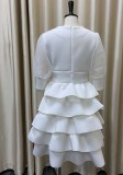 Spring Sweet White Puff Short Sleeve Ruffled Layered Party Dress