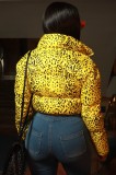 Winter Casual Spotty Printed Yellow Zipper Up Long Sleeve Cropped Down Coat