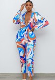 Winter Elegant Printed Long Sleeve Blazer and Match Pants Set Wholesale 2 Piece OL Outfits