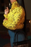 Winter Casual Spotty Printed Yellow Zipper Up Long Sleeve Cropped Down Coat