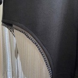 Spring Sexy Plus Size Black V-neck Long Sleeve Fringe Tassels Blazer Dress