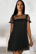 Zomer sexy zwarte mesh korte mouw losse mini casual jurk