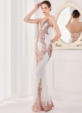 Summer White Formal Sequin Sleeveless V-Neck Mermaid Evening Dress