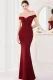 Summer Elegant Red Plain Off Shoulder Short Sleeve Evening Dress
