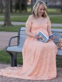 Summer Elegant Pink Lace Off Shoulder Mesh Maternity Long Dress