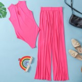 Summer Sexy Pink Sleeveless Top And Wide Pant Wholesale Womens 2 Piece Sets