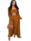 Winter Brown Casual Fuzzy Three-Piece Pants Set