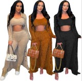 Winter Brown Casual Fuzzy Three-Piece Pants Set