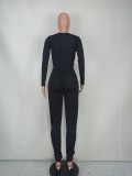 Winter Wholesale Black U-neck Long Sleeve Top and Ruched Pants Two Piece Sets