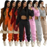 Winter Black Thick Hooded Three Piece Pants Tracksuit