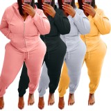 Winter Casual Plus Size Gray Beaded Mounth Long Sleeve Hoodies And Sweatpants Two Piece Wholesale Jogger Suit
