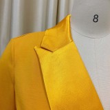 Autumn Formal Yellow Blazer and Matching Mini Skirt Set