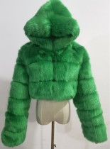 Зимняя теплая зеленая шуба с капюшоном и длинным рукавом с капюшоном