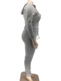 Winter Plus Size Casual Grey Backside Letter Print Hoodies And Pant Wholesale Two Piece Sets