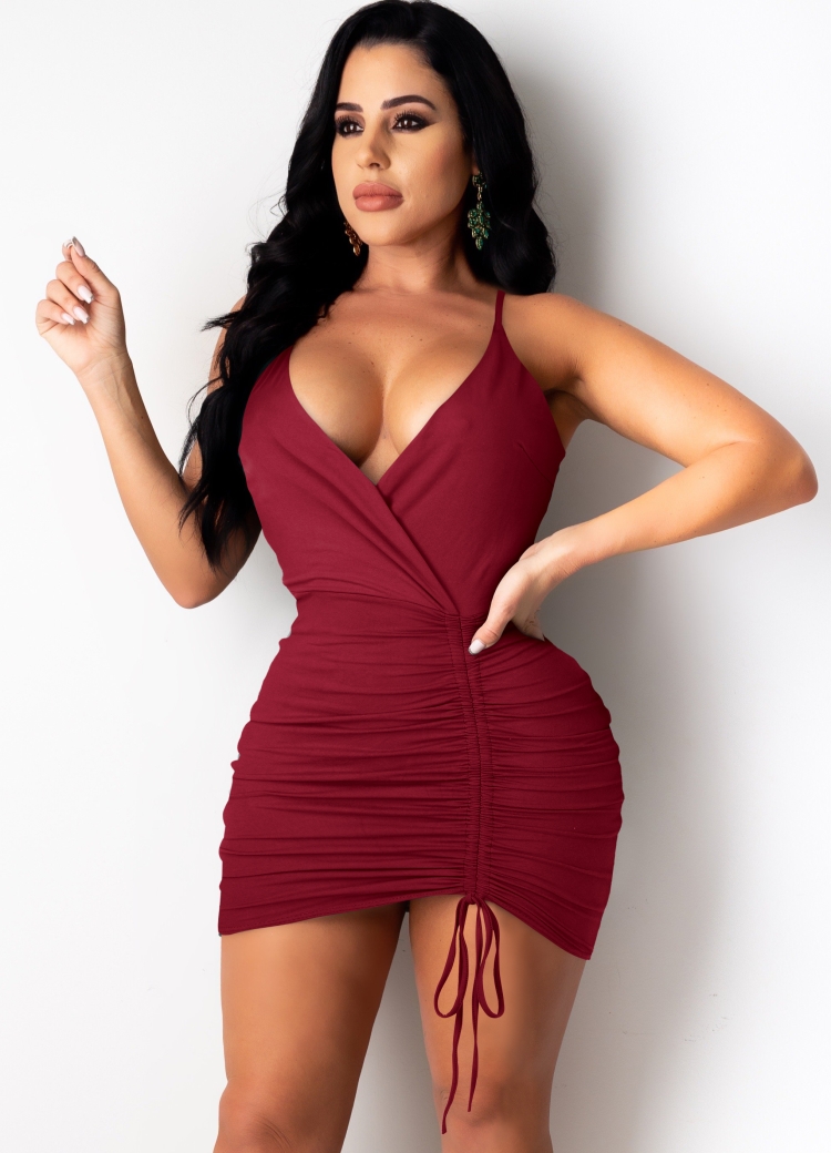 Wholesale Summer Sexy Red Straps V Neck Sleeveless Bodycon Dress Global Lover