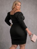 Spring Plus Size Sexy Black Halter Cut Out Long Sleeve Bodycon Dress