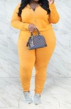 Winter Plus Size Casual Yellow Backside Letter Print Hoodies And Pant Wholesale Two Piece Sets