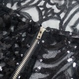 Summer Sexy Black Halter Sleeveless Sequins See Through Jumpsuit