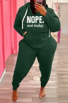 Winter Plus Size Casual Green Letter Print Hoodies And Pant Wholesale Two Piece Sets