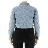 Spring Fashion Print Turn Down Collar Long Sleeve Jeans Jacket