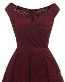 Summer Elegant Burgundy Lace Off Shoulder Vintage Party Dress