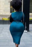 Spring Contrast Color Long Sleeves Plus Size Long Bodycon Dress