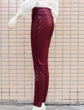 Winter Burgunry Leather Tight Fitting Trousers